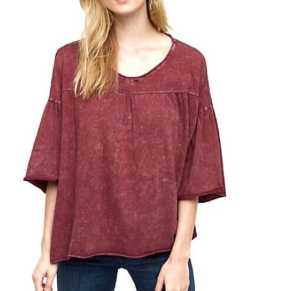 Anthropologie Tops - Anthropologie Eri+Ali Burgundy Flowy Boardwalk Stroll Tee